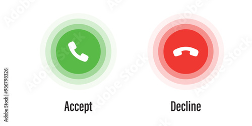 Phone call accept and decline. Icon neon glowing for design element of telephone button, and smartphone dial symbol. Neumorphism style, UI UX design for app and web. Vector illustration.