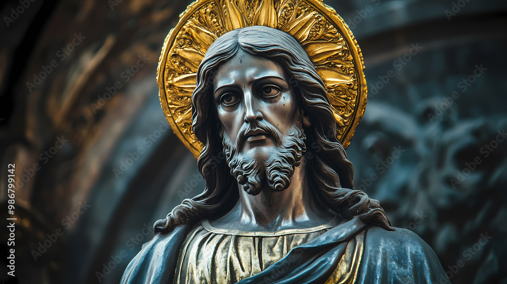 Obraz premium A statue of jesus christ with a golden halo on his head. Byzantine Empire. Illustration