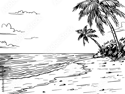 Beach scene landscape drawing