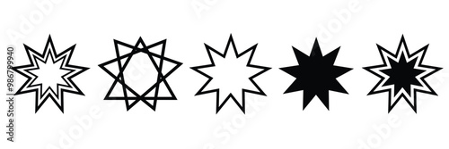baha'i bahai. bahaism. Bahai star Religious symbol sign icon symbol ui and ux design, glyphs and stroke line icon.