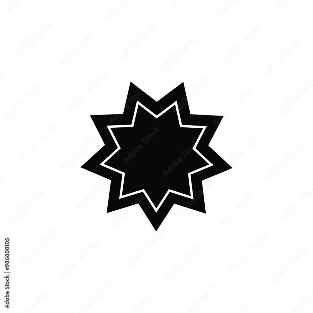 Bahai star. Black linear Bahai symbol. Religious symbol of Bahaism. Vector illustration. Bahai star. Black linear Bahai symbol. Religious symbol of Bahaism. Vector illustration.