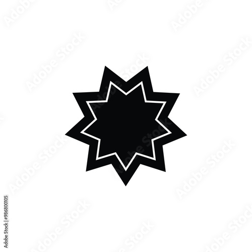 Bahai star. Black linear Bahai symbol. Religious symbol of Bahaism. Vector illustration.