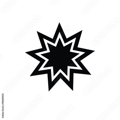 Bahai star. Black linear Bahai symbol. Religious symbol of Bahaism. Vector illustration.