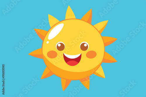 A vibrant sun illustration features a happy face, ideal for adding warmth to design projects or children's materials, Customizable illustration of a happy sun that is disproportionate.