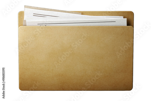 A classic brown folder filled with documents, perfect for organization and storage in an office or home environment. photo