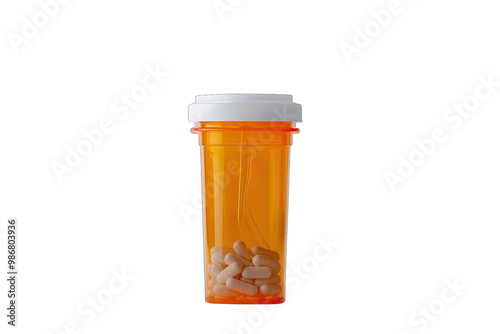 A clear view of an orange prescription bottle filled with white pills, symbolizing healthcare and medication safety.