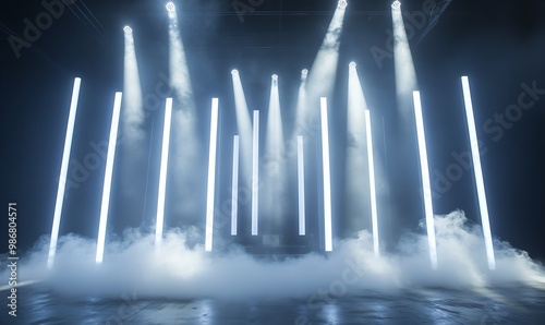 Neon Lights and Smoke Fill a Dark Stage