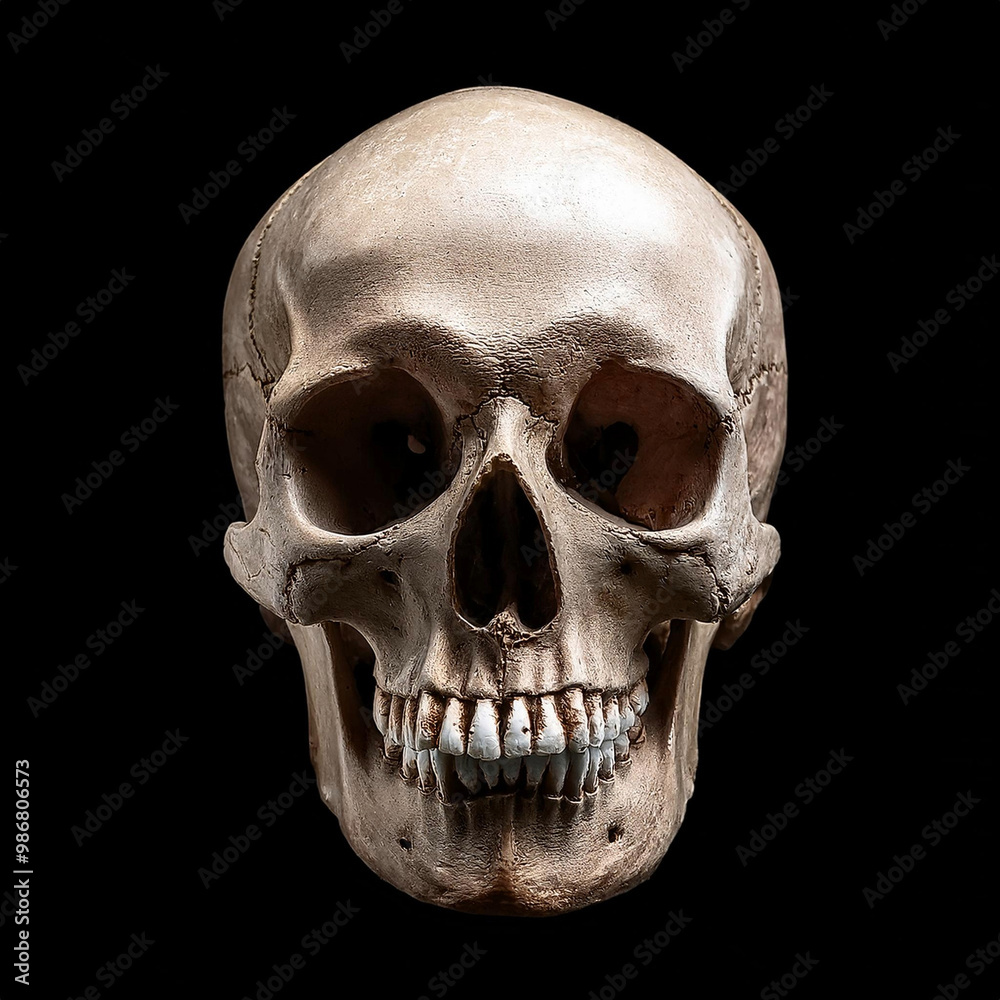 Fototapeta premium Retro image skull horror close-up on black with clipping mask