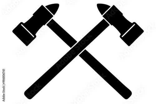 Two crossed hammer vector silhouette, Two crossed hammer icon