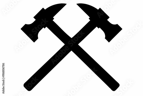 Two crossed hammer vector silhouette, Two crossed hammer icon