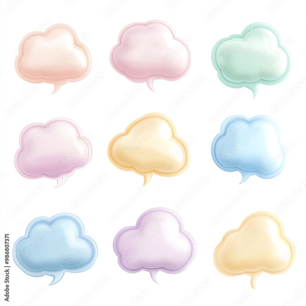 Colorful cloud speech bubbles, white isolate background