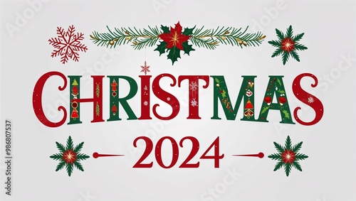 christmas 2024 decorative design lettering on plain white background