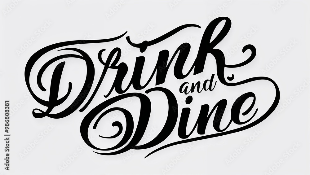 drink and dine calligraphy lettering black ink on plain white background