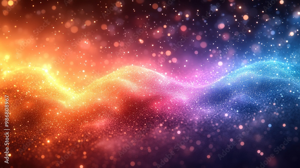 Naklejka premium Vibrant Gradient Waves With Sparkling Light Effects