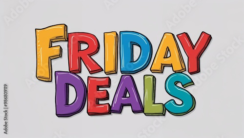 Friday deals colorful hand drawn lettering art design on plain white background