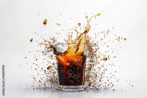 explosion coffee on glass3d render on white background photo