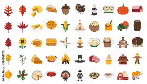 A set of autumn and winter holiday element icons