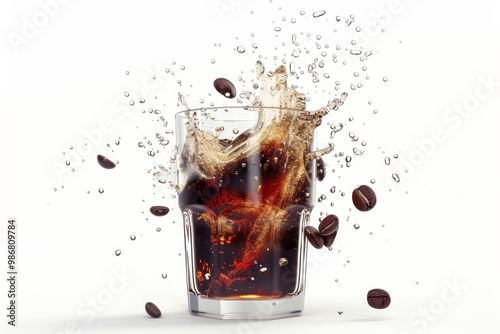 explosion coffee on glass3d render on white background photo