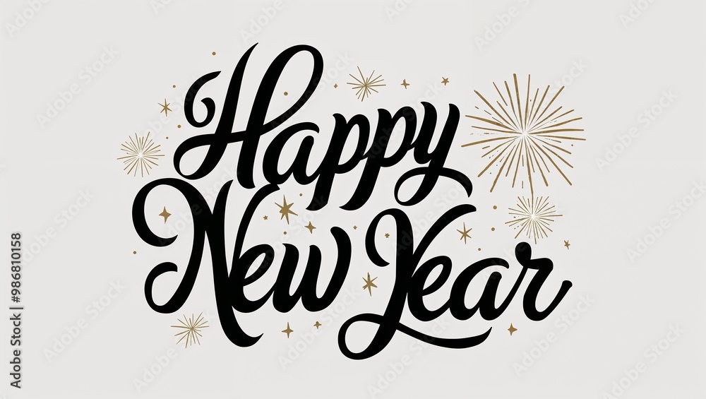 happy new year calligraphy lettering black ink on plain white background happy new year calligraphy lettering black ink on plain white background
