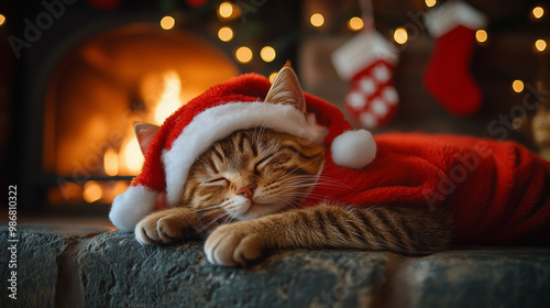 cat with christmas hat