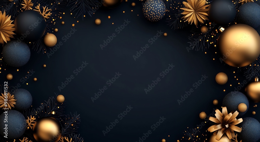Timeless Christmas Elegance in Gold and Navy Tones ゴールドとネイビートーンで演出する時代を超えたクリスマスエレガンス.Generative AI