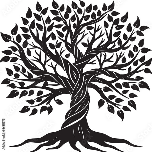 Flatb design family tree silhouett