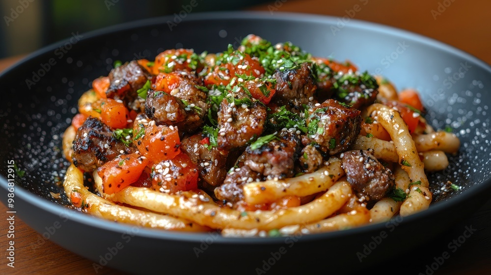 Delicious Pasta with Beef and Sesame Seeds