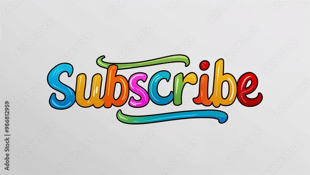 Fototapeta premium Subscribe colorful hand drawn lettering art design on plain white background