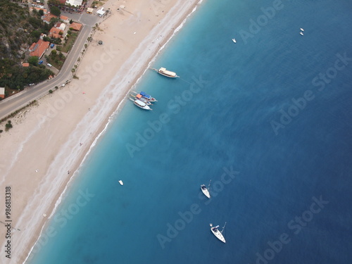 Coastline and Blue Lagoon in Ölüdeniz, Turkey, seen from the sky