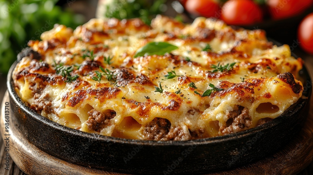 Delicious Homemade Baked Pasta with Ground Beef and Melted Cheese Delicious Homemade Baked Pasta with Ground Beef and Melted Cheese