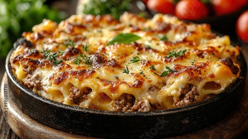 Delicious Homemade Baked Pasta with Ground Beef and Melted Cheese