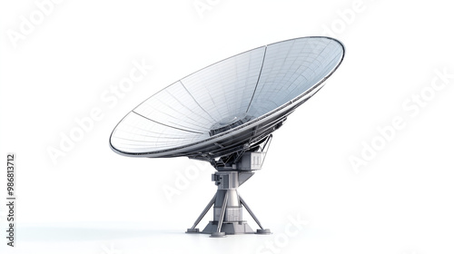 Massive satellite dish, futuristic design, standing alone on a white background