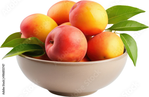 Delicious Bowl of Peaches isolated on transparent png background