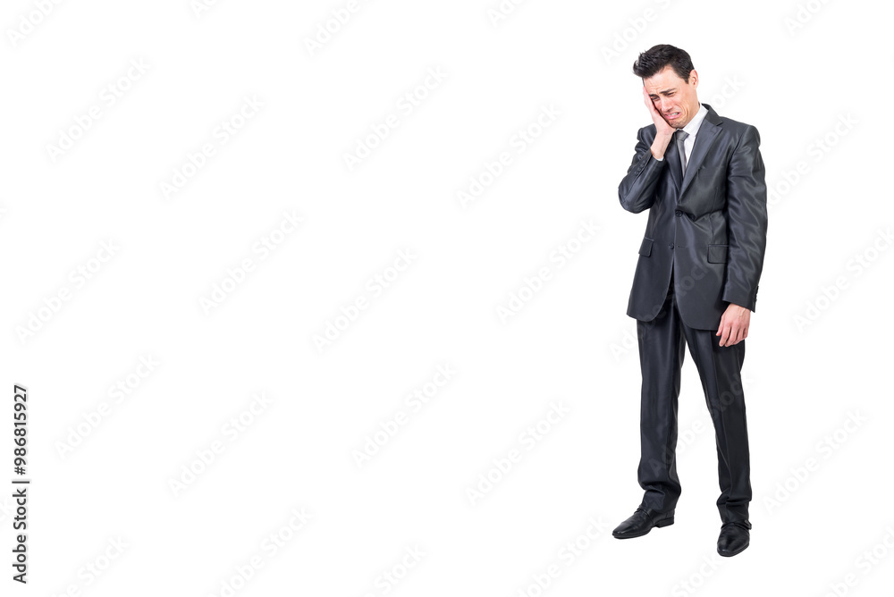 Funny businessman crying against white background. White background. Funny businessman crying against white background. White background.
