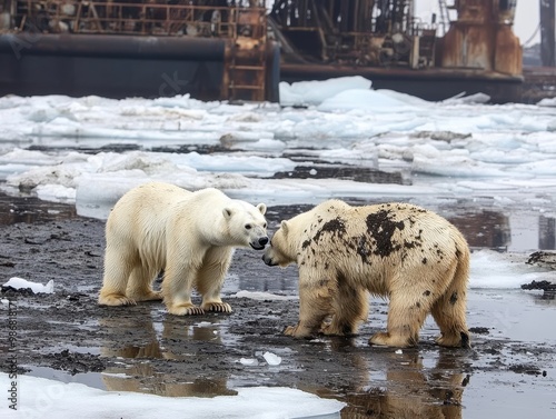 Wallpaper Mural Polar Bears in Oil-Contaminated Arctic Environment Highlighting Environmental Impact of Oil Spills on Wildlife Torontodigital.ca