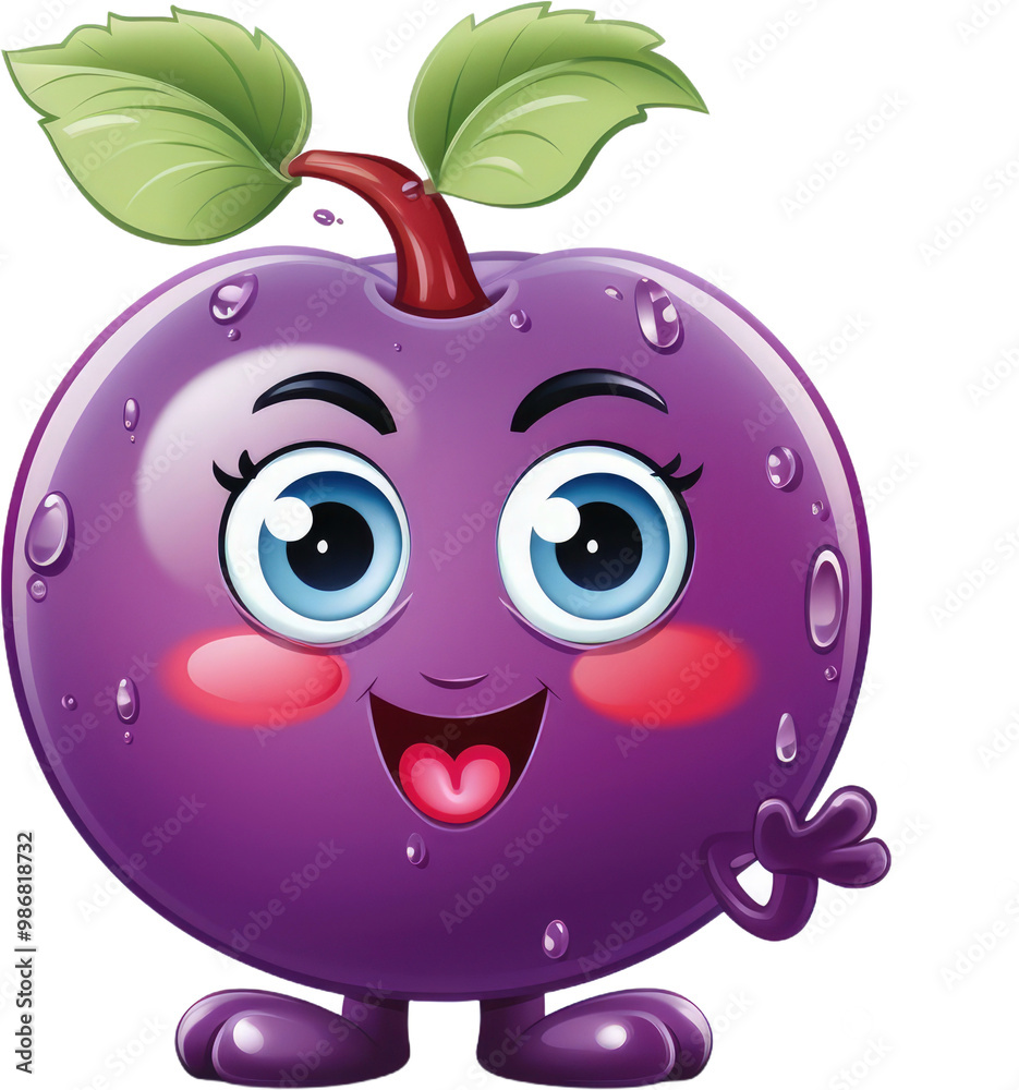 Obraz premium Cute Cartoon Plum Character isolated on transparent png background