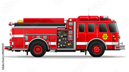 Red fire truck with emergency equipment 