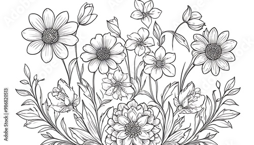 Wallpaper Mural outline drawings of flowers for the coloring page,page, colouring, doodle, graphic, outline, vignetting, art, illustration, white, 946 Torontodigital.ca