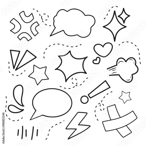 Set of hand drawn doodle speech bubbles. Vector illustration.