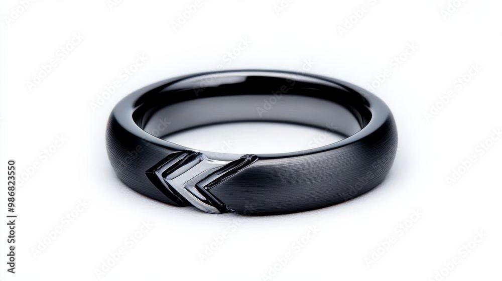 Chevron ring with a matte black finish, creating an understated elegance Chevron ring with a matte black finish, creating an understated elegance