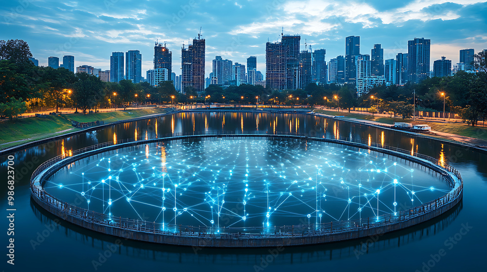 Fototapeta premium Smart water quality monitoring AI in environmental monitoring visualized in a collage that highlights AI's role in ensuring safe water supplies