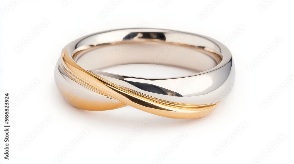 Double-band ring with intertwined gold and silver, signifying unity and duality Double-band ring with intertwined gold and silver, signifying unity and duality