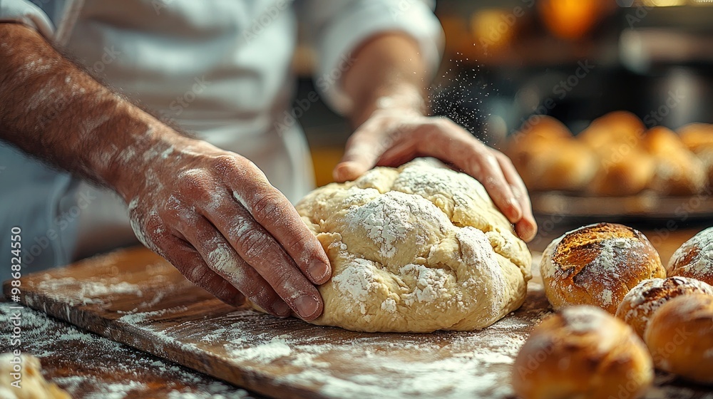 Baker Shaping Dough in a Bakery Baker Shaping Dough in a Bakery