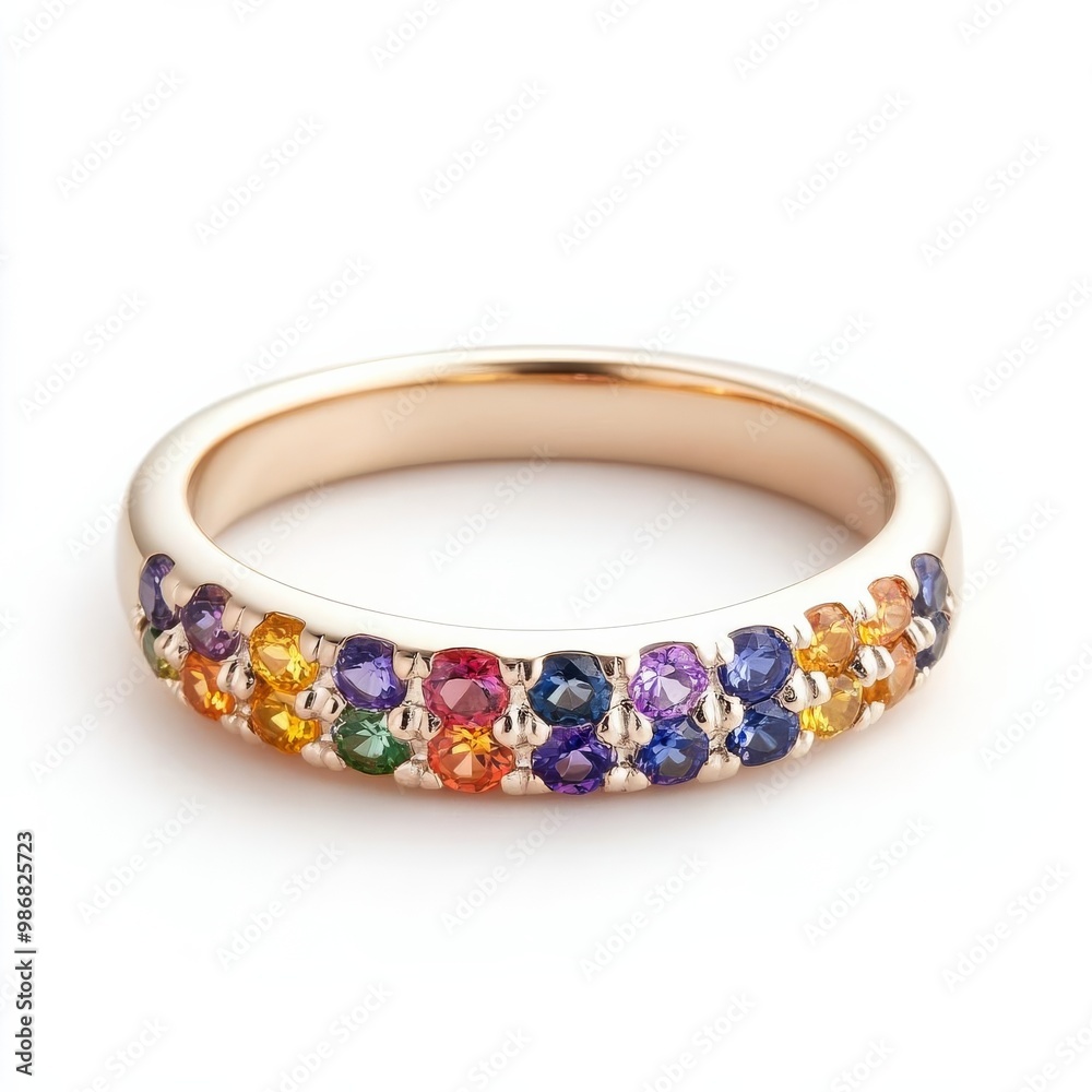 Multi-stone ring with rainbow gemstones, representing diversity and creativity Multi-stone ring with rainbow gemstones, representing diversity and creativity