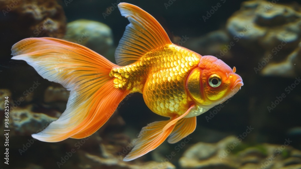 Fototapeta premium Goldfish swimming in an aquarium. Beautiful fish.
