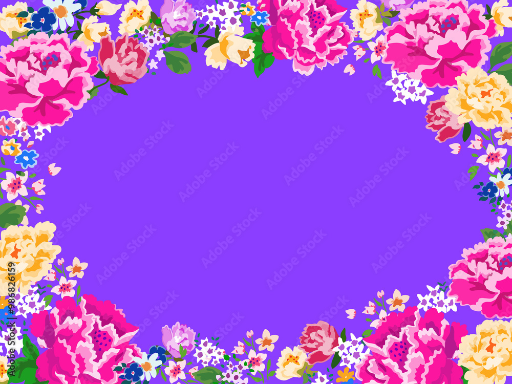 Fototapeta premium 台湾花布フレーム＿紫