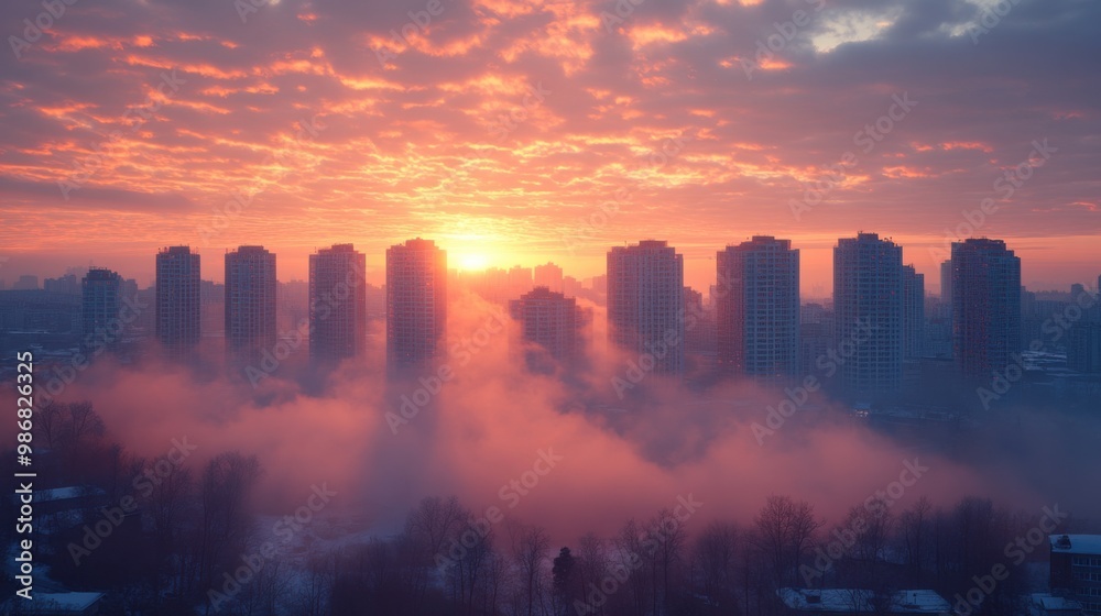 Sunrise Cityscape with Fog