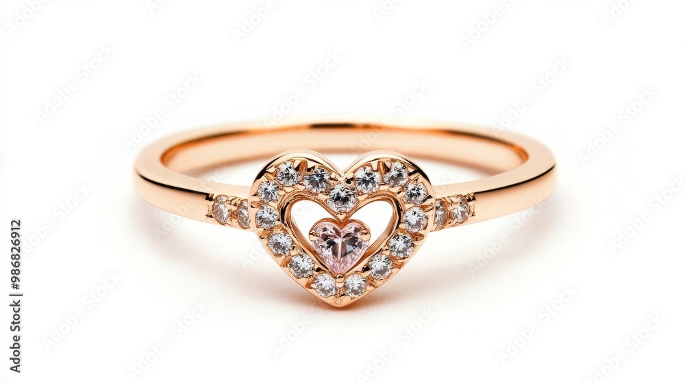 Rose gold ring with heart-shaped stones, embodying love and femininity Rose gold ring with heart-shaped stones, embodying love and femininity
