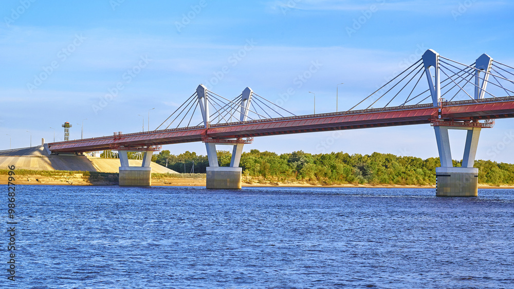 Cable-stayed bridge across the Amur River. Russia and China. Silk Road Cable-stayed bridge across the Amur River. Russia and China. Silk Road