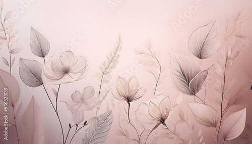 Delicate botanical sketches on soft background